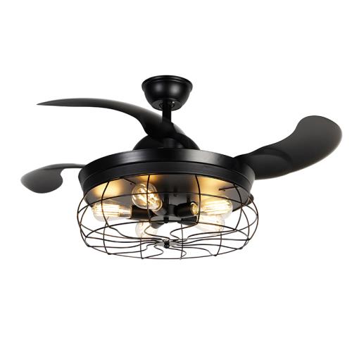 Černý stropní ventilátor se zatahovacími lopatkami 107 cm 5-světel s dálkovým ovládáním - Gaiola