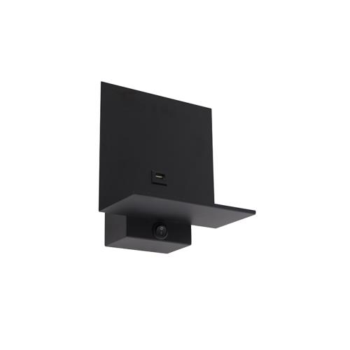 Moderní nástěnné svítidlo černé vč. USB připojení - Flero