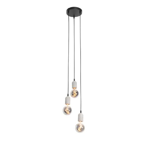 Průmyslové závěsné svítidlo černé s betonem kulaté 3-světlo - Pedra