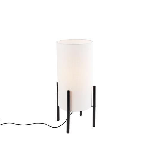 Moderní stolní lampa černá s lněným bílým stínítkem - Rich
