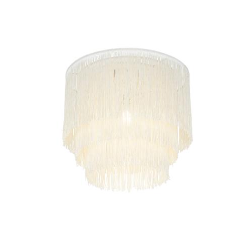 Orientální stropní svítidlo zlaté s krémovým stínítkem s třásněmi - Franxa