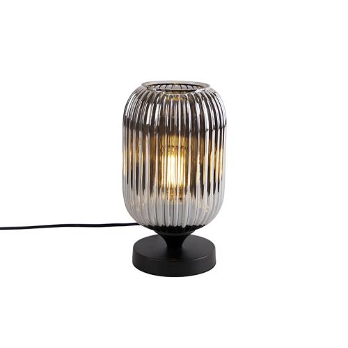 Stolní lampa Art Deco černá s kouřovým sklem - Banci