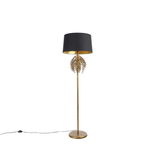Stojací lampa zlatá 145 cm s černým bavlněným stínítkem 50 cm - Botanica