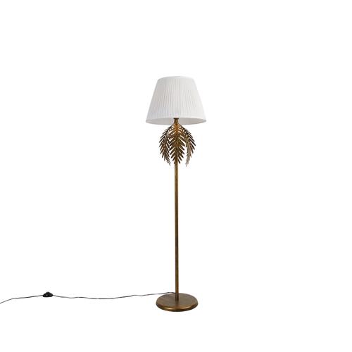 Stojací lampa zlatá 145 cm splisovaným stínítkem bílým 45 cm - Botanica