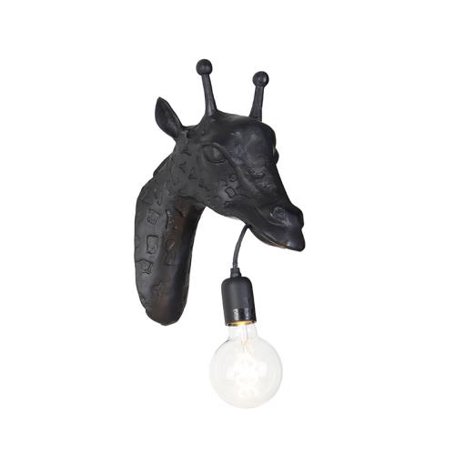 Vintage nástěnná lampa černá - Zvíře Žirafa