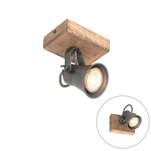 Rustikální bodové světlo černé se dřevem nastavitelné - Jelle