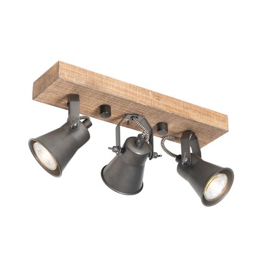 Rustikální bodové světlo černé se dřevem 3-světlo nastavitelné - Jelle