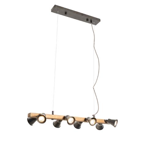 Rustikální závěsné svítidlo černé se dřevem 8-světlo - Jelle