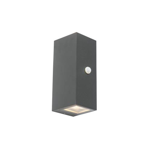 Tmavě šedá nástěnná lampa se 2 světly IP44 s pohybovým senzorem - Baleno