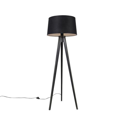 Stojací lampa na stativu černá slněným stínítkem černým 45 cm - Tripod Classic