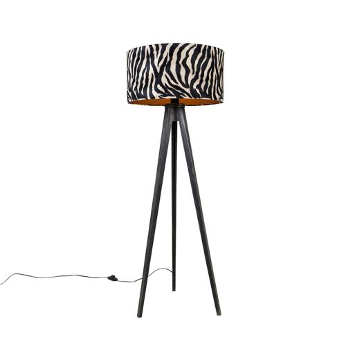 Stojací lampa stojan černá se stínítkem zebra 50 cm - Tripod Classic