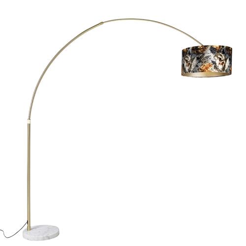Oblouková lampa mosazná sstínidlem skvětinovým designem 50 cm - XXL