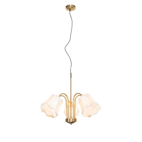 Klasické závěsné svítidlo mosazné s bílým stínidlem 5 světel - Nona