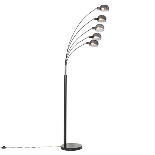 Designová stojací lampa černá s kouřovým sklem 5-světlo - Sixties Marmo