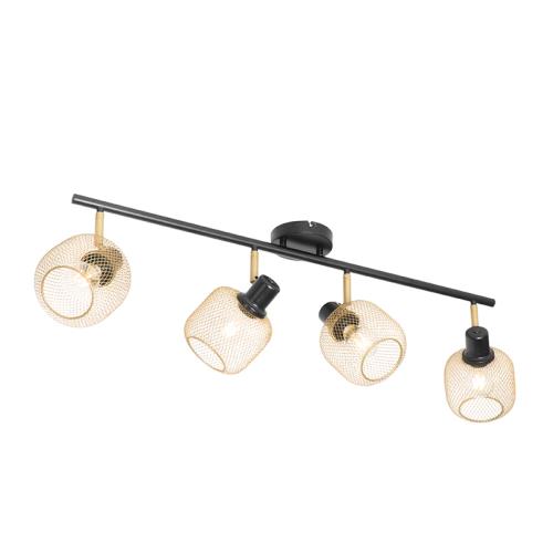 Průmyslové bodové světlo černé se zlatem 4-světlo - Bliss Mesh