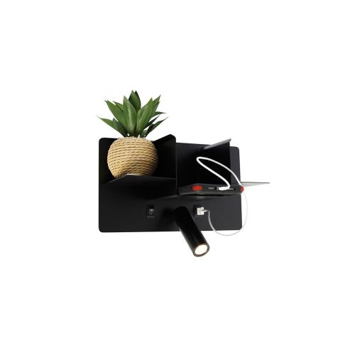 Moderní nástěnná lampa černá vč. LED s USB - Thijs