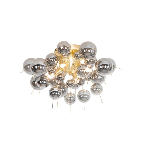 Designové stropní svítidlo mosazné s kouřovým sklem 4-světlo - Explode