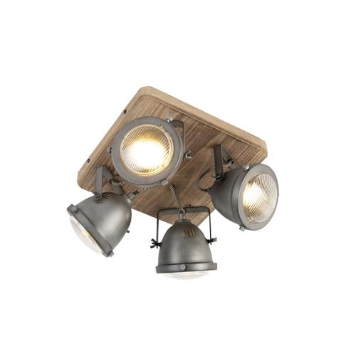 Chytré stropní svítidlo ocelové s dřevem vč. 4 WiFi GU10 - Emado