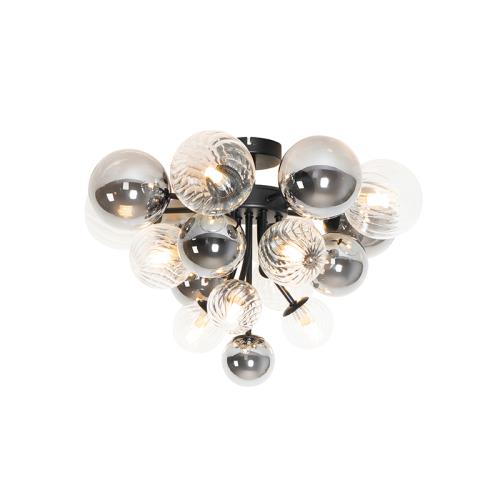 Stropní svítidlo černé s kouřovým a čirým sklem 10-světlo - Bonnie