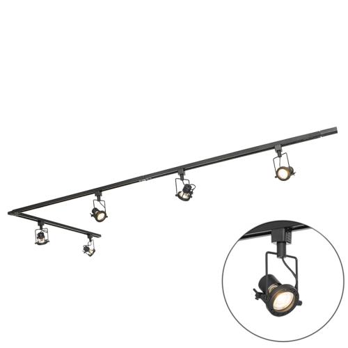 Průmyslový kolejnicový systém černý s 5 reflektory 1-fázový - Suplux