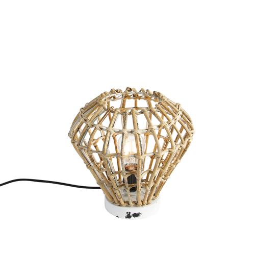 Rustikální stolní lampa bambus s bílou - Canna Diamond