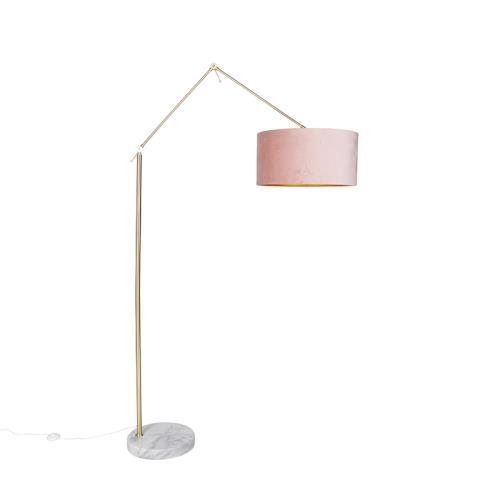 Moderní stojací lampa zlatá ssametovým stínítkem růžová 50 cm - Editor