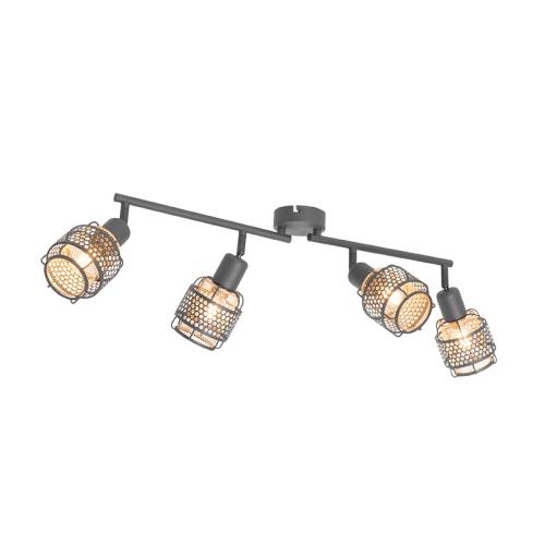 Designové stropní svítidlo černé se zlatem 4-světlo obdélníkové - Noud