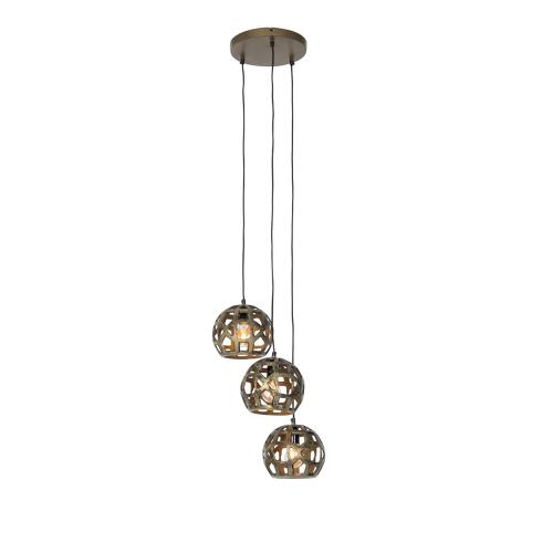 Průmyslové závěsné svítidlo starožitné zlato kulaté 3-světlo - Bobby