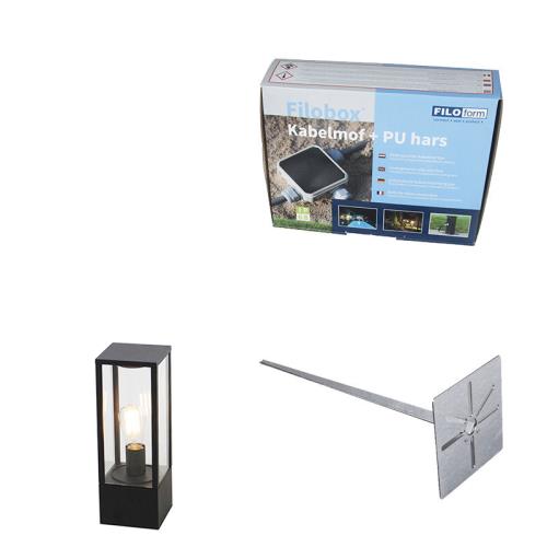 Stojací venkovní lampa černá 40 cm se zemním hrotem a kabelovou průchodkou - Charlois