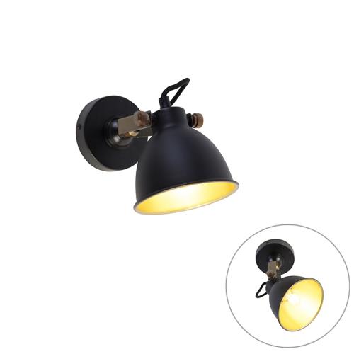 Průmyslová nástěnná lampa černá se zlatem nastavitelná - Liko
