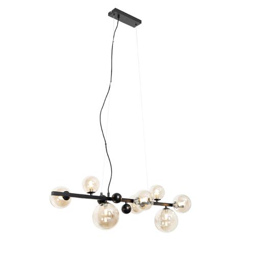 Art Deco závěsné svítidlo černé s jantárovým sklem 8-světlo - David