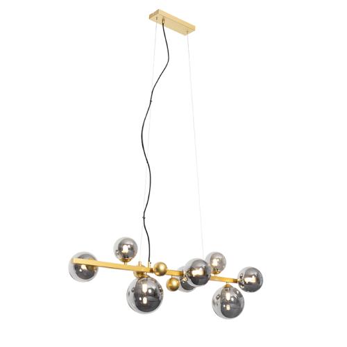 Art Deco závěsné svítidlo zlaté s kouřovým sklem 8-světlo - David