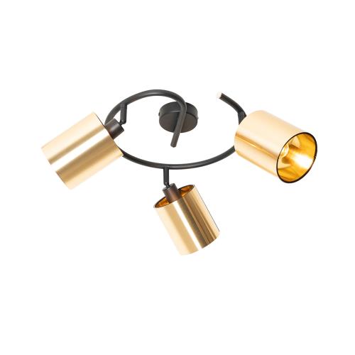 Moderní stropní svítidlo černé a zlaté 3-světlo - Lofty
