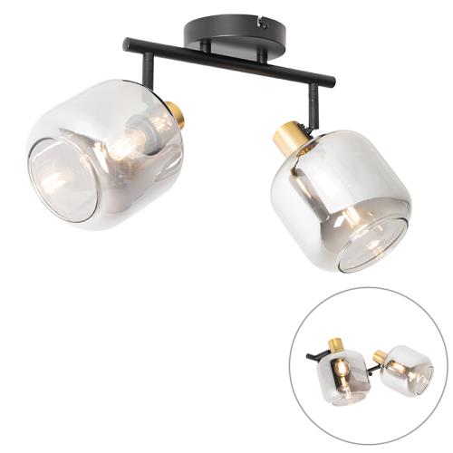 Stropní bodové světlo černé se zlatem s kouřovým sklem 2-světlo - Zuzanna