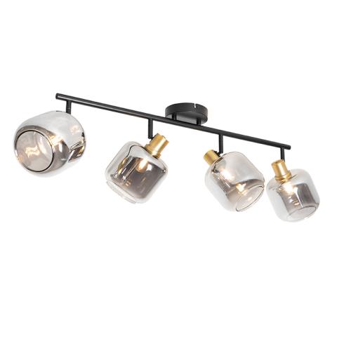 Stropní bodové světlo černé se zlatem a kouřovým sklem 4-světlo - Zuzanna