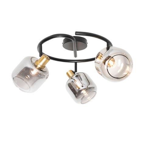 Stropní bodové světlo černé s kouřovým sklem kulaté 3-světlo - Zuzanna