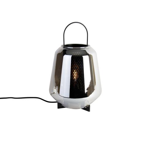 Stolní lampa v art deco stylu černá s kouřovým sklem 23 cm - Kevin
