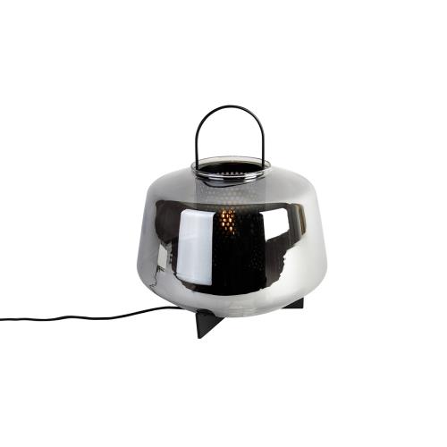 Art Deco stolní lampa černá s kouřovým sklem 30 cm - Kevin