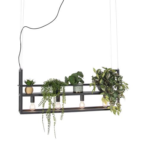 Průmyslové závěsné svítidlo černé se 4-světelným regálem - Cage Rack