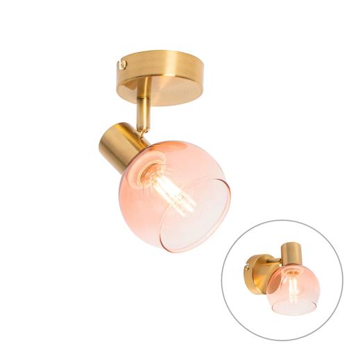 Art Deco bodové světlo zlaté s růžovým sklem - Vidro