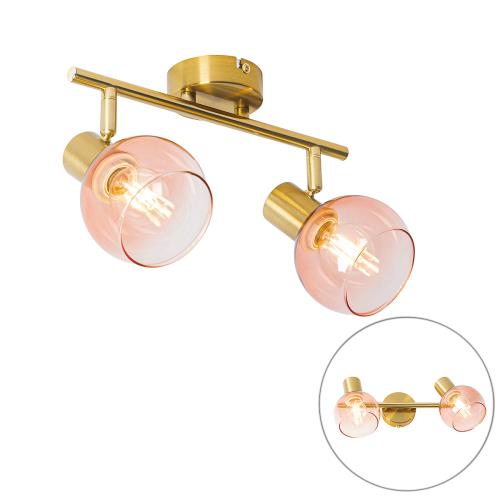 Art Deco bodové světlo zlaté s růžovým sklem 2-světlo - Vidro
