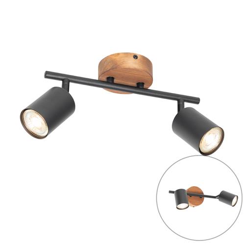 Průmyslové bodové světlo černé se dřevem naklápěcí 2-světlo - Jeana