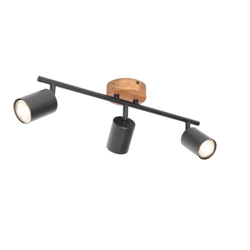 Průmyslové bodové světlo černé se dřevem naklápěcí 3-světlo - Jeana
