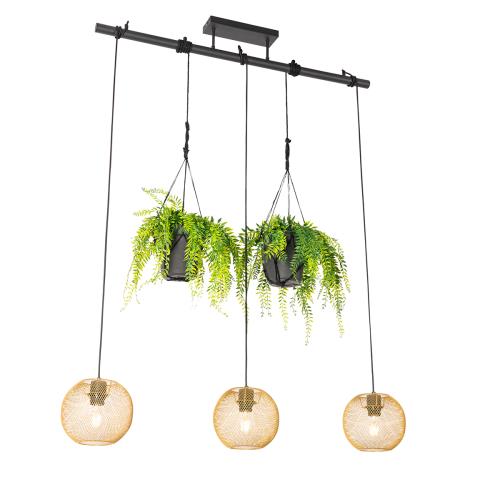 Průmyslové závěsné svítidlo zlaté 3-světlo - Flor