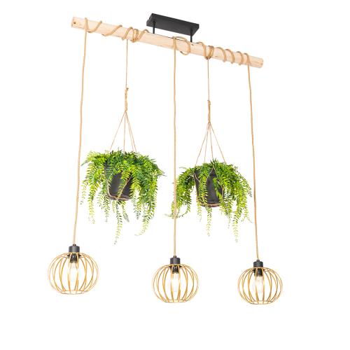 Rustikální závěsné svítidlo zlaté se dřevem 3-světlo - Yura