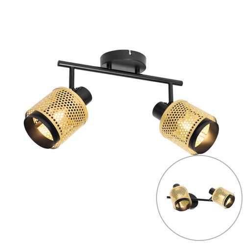 Průmyslové bodové svítidlo černé se zlatem 2-světlo - Kayden