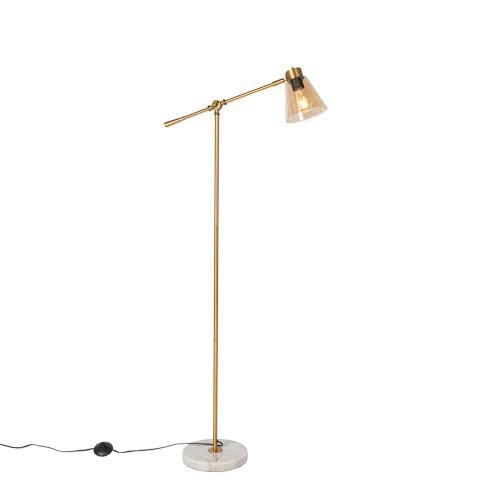 Stojací lampa v art deco stylu bronzová s mramorem a jantarovým sklem - Nina