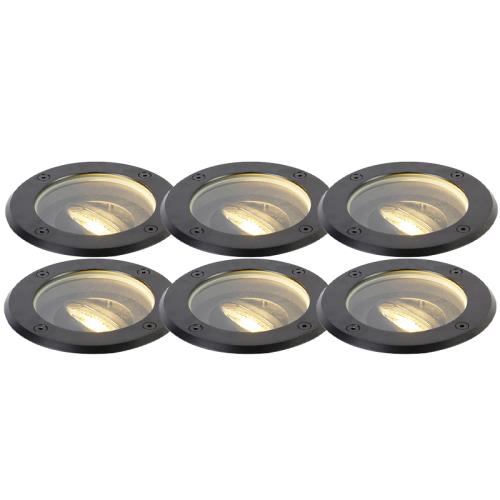Sada 6 černých nastavitelných venkovních bodových světel do země IP65 - Delux