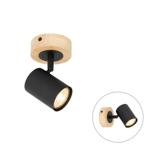 Moderní bodové světlo černé se dřevem sklopné - Jeana