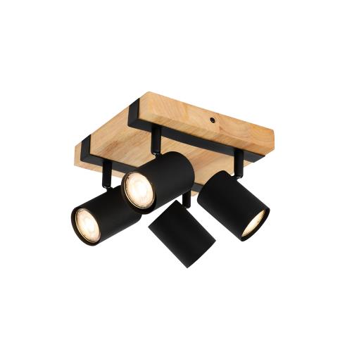 Stropní svítidlo černé se dřevem 4-světlo nastavitelné obdélníkové - Jeana